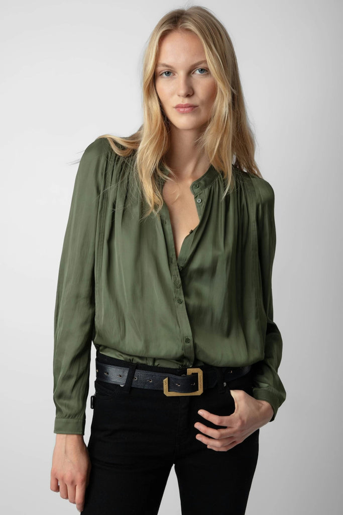 ZADIG & VOLTAIRE - Tchin Satin Blouse - Khaki - Shirt_Zadig & Voltaire - Aritmetik - montreal