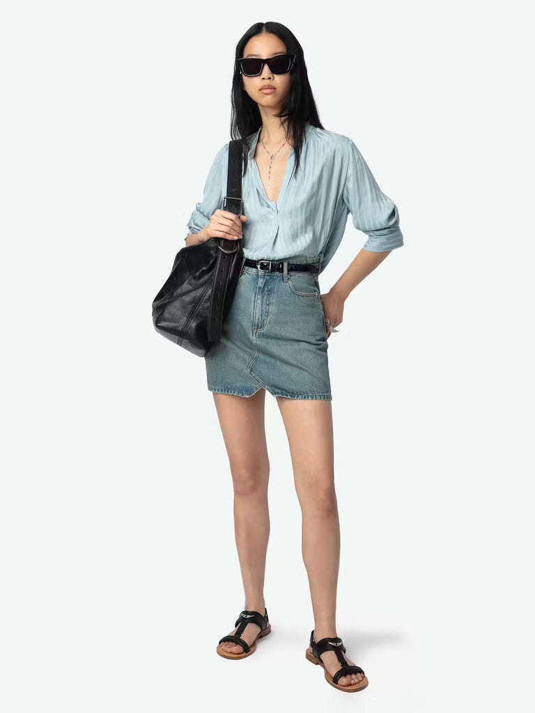 ZADIG & VOLTAIRE - Tink Satin Blouse - Bleu - Shirt_Zadig & Voltaire - Aritmetik - montreal
