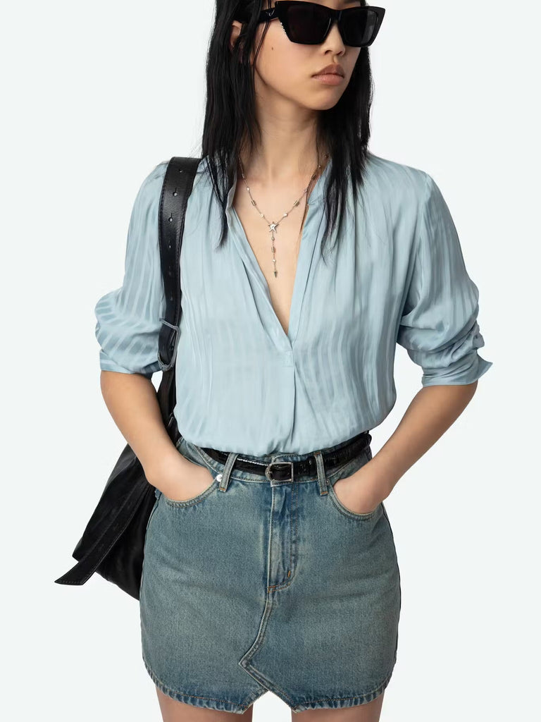 ZADIG & VOLTAIRE - Tink Satin Blouse - Bleu - Shirt_Zadig & Voltaire - Aritmetik - montreal