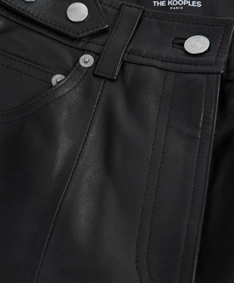 BLACK LEATHER SHORTS WITH CUFFS AND BELT-Shorts_The Kooples-Aritmetik-montreal
