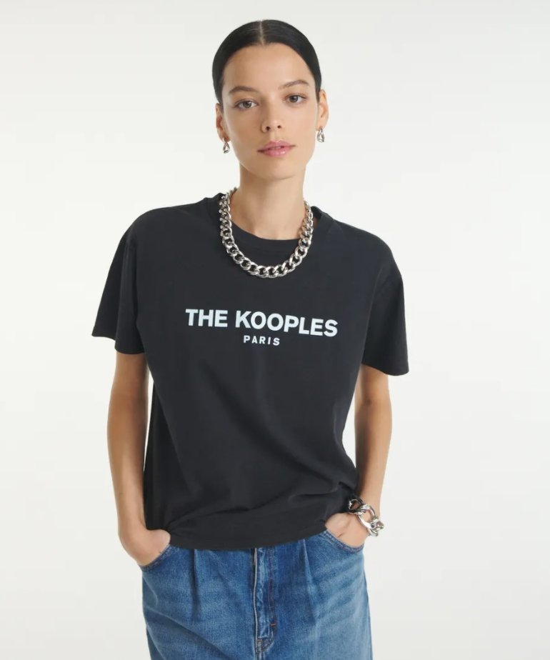FADED COTTON T-SHIRT W/CONTRASTING BLUE LOGO-T-shirt_The Kooples-Aritmetik-montreal