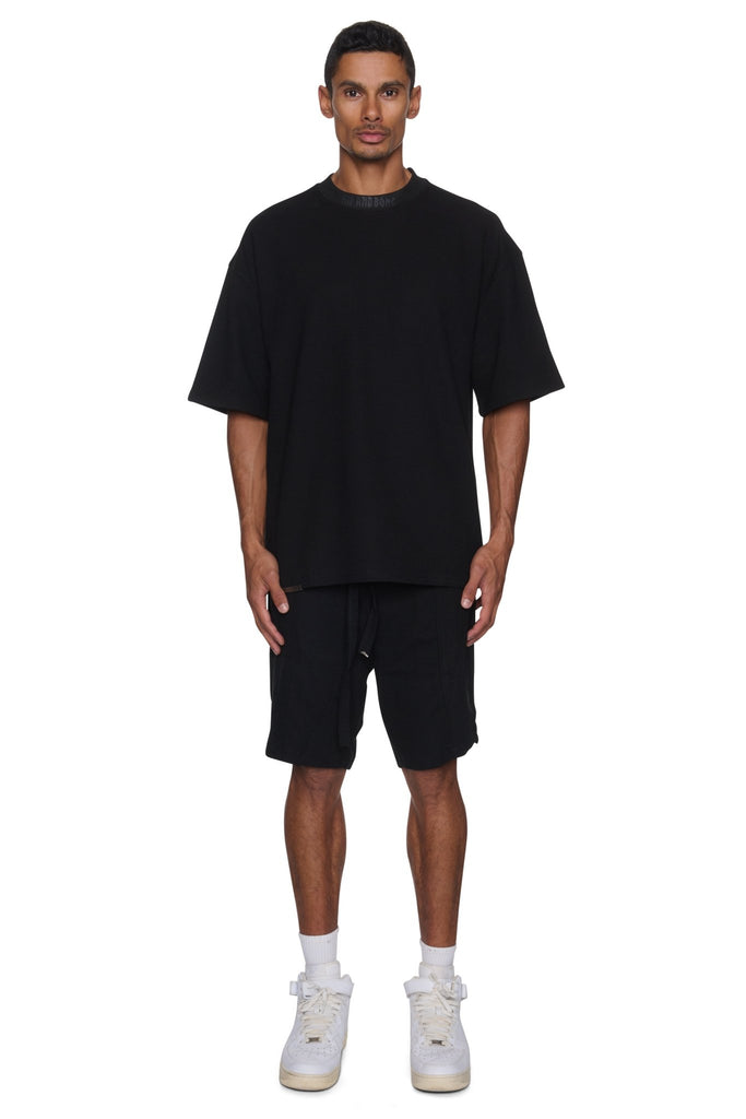 HIP & BONE - COLLAR LOGO WAFFLE TEE - Black-T-shirt_HIP & BONE-Aritmetik-montreal