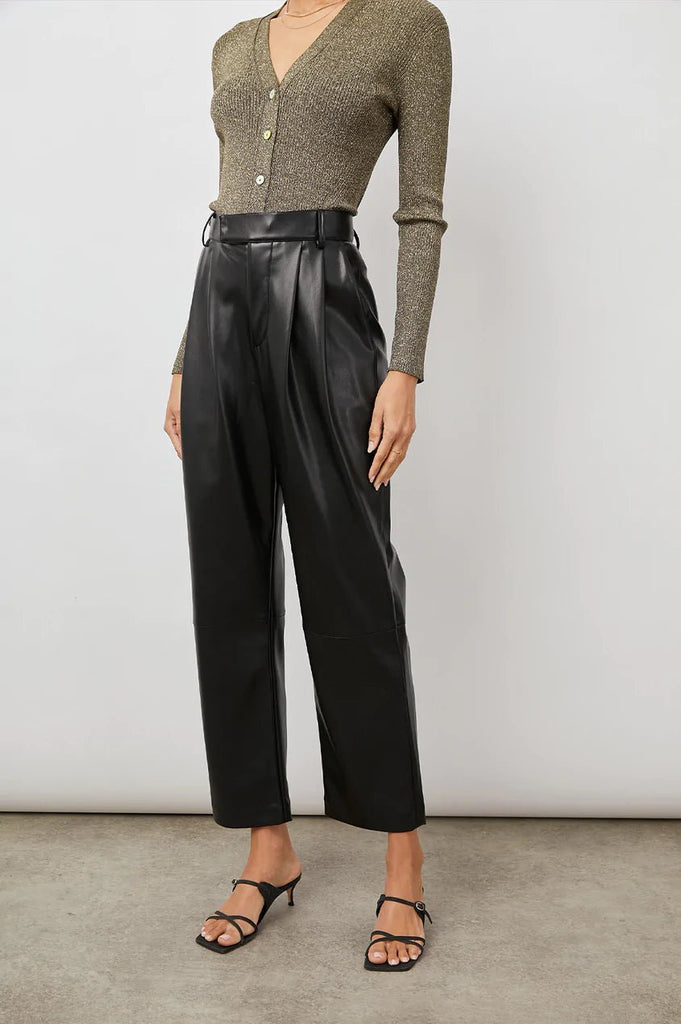 BLACK LEATHER PANTS WITH WAIST DETAIL