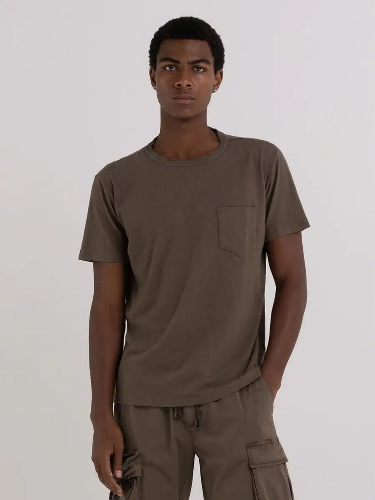 LINEN AND COTTON T-SHIRT - Khaki-T-shirt_Replay-Aritmetik-montreal