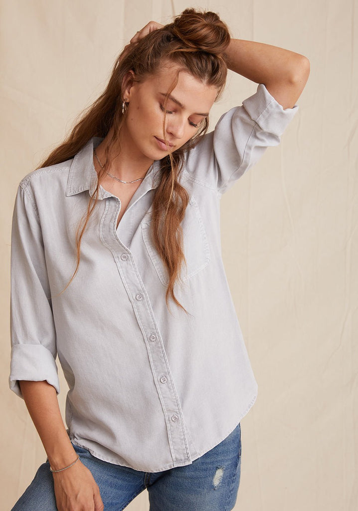 Shirt Tail Button Down - Light Grey-Shirt_Bella Dahl-Aritmetik-montreal