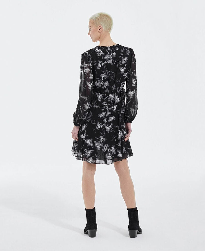 SHORT BLACK FRILLY PRINTED DRESS-Dress_The Kooples-Aritmetik-montreal