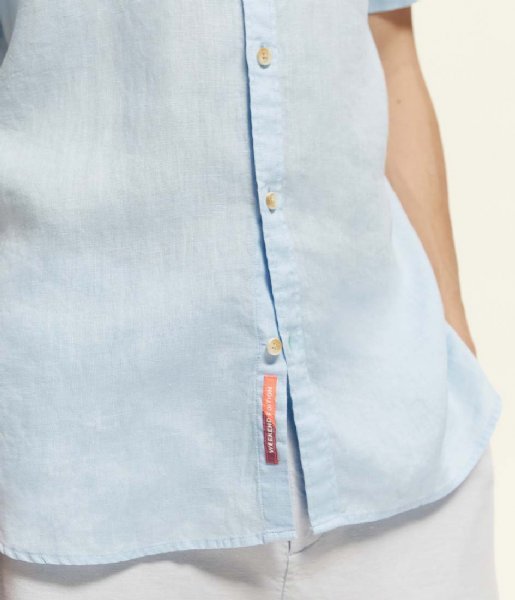 Short-sleeved pocketed linen shirt - Light Blue-Shirt_Scotch & Soda-Aritmetik-montreal