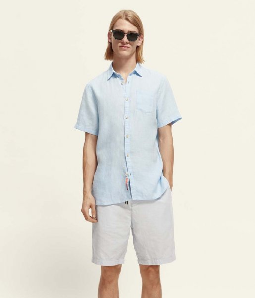 Short-sleeved pocketed linen shirt - Light Blue-Shirt_Scotch & Soda-Aritmetik-montreal