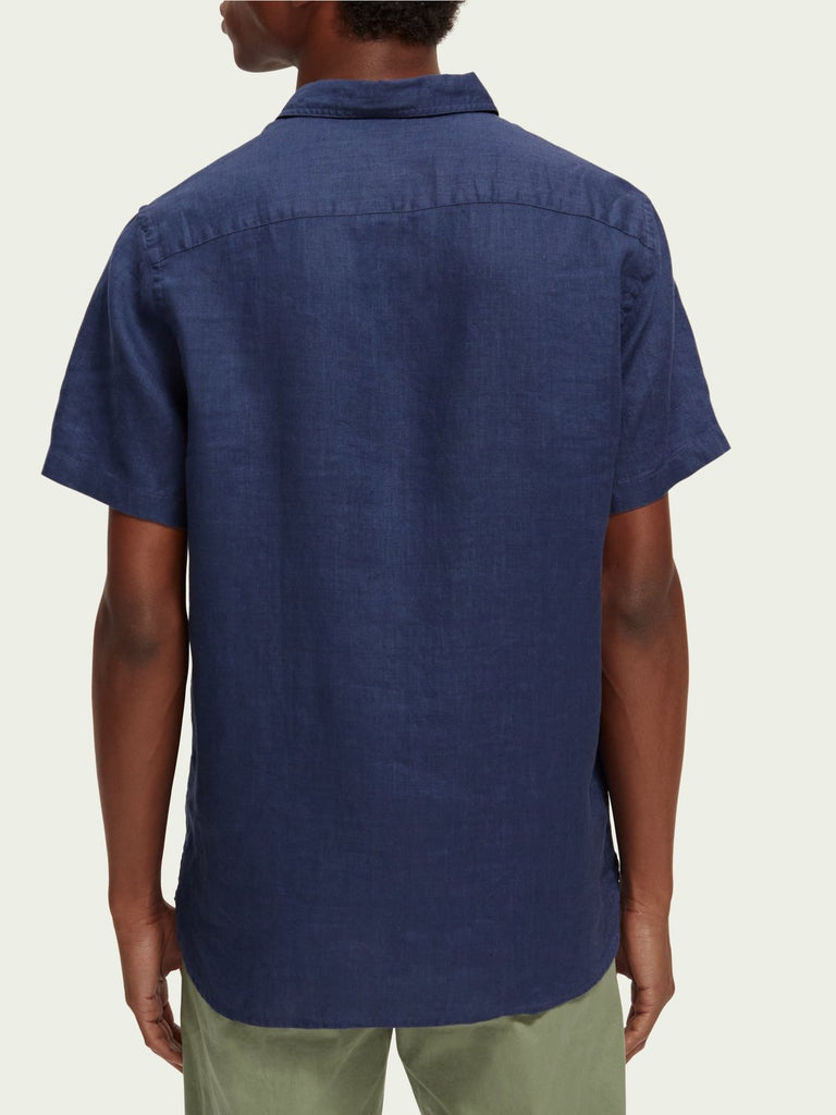 Short-sleeved pocketed linen shirt - Navy-Shirt_Scotch & Soda-Aritmetik-montreal