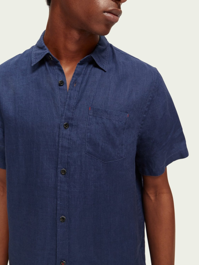 Short-sleeved pocketed linen shirt - Navy-Shirt_Scotch & Soda-Aritmetik-montreal
